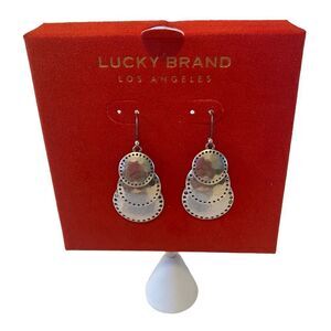 Lucky Brand Graduated Circle Drop Earrings in Hammered Silver Tone